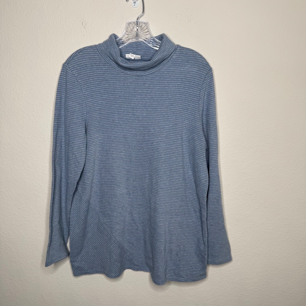 J.Jill Pure Jill Soft-Touch Cotton Mock Neck Top Women's Medium Blue Striped‎
